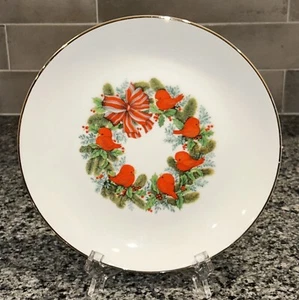 "Plato de cerámica con borde dorado de vacaciones de cardenal de Navidad 8,5""D" - Imagen 1 de 5