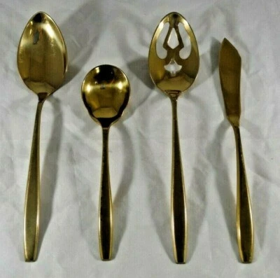 Cucharas para servir y cuchillo de mantequilla Dirilyte Toscana bruñido dorado Foto 1 de 4