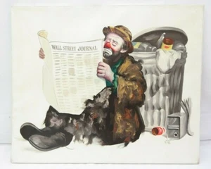 Clown Painting Rusty Rust EMMETT KELLY Oil Canvas 1983 1/250 24" x 20" Newspaper - Picture 1 of 11