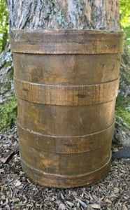 17" Tall Wood Wooden Decorative Barrel Open-Ended Garden Man Cave Decor Brown - Picture 1 of 10