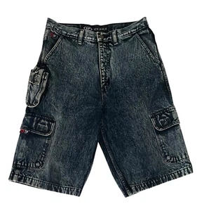 Vtg Y2K Ice Pole Baggy Denim Jean Cargo Shorts Hip Hop Skater Grunge Mens 32 - Imagen 1 de 9