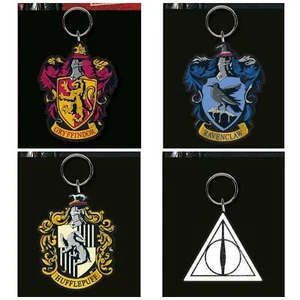 Harry Potter Keyring Keychain Gryffindor Ravenclaw Hufflepuff Deathly Hallows - Picture 1 of 9