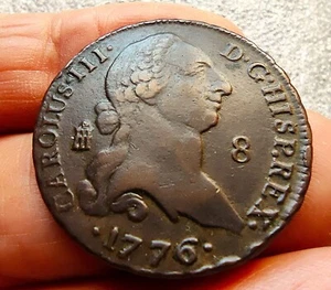 1776 Carolus III 8 Maravedis Spanish colonial era Segovia mint Key date XF - Picture 1 of 6