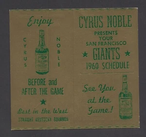 1960 Cyrus Noble San Francisco Giants Schedule SF CA Liquor Store - Picture 1 of 2