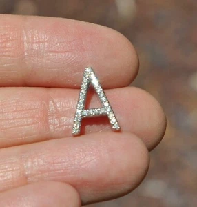 14k Solid White Gold Natural Diamond Capital A Letter Pendant Pave - Picture 1 of 7