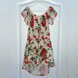 Romper Cream and Floral High Low Dress Girls Size S Off the Shoulder Super Soft - Picture 1 of 5
