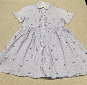 Kate Spade Kleid Damen XL lila gestreift Baumwolle Hummel Rüschen Kragen - Bild 1 von 8