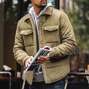 American Mens Casual Cotton Padded Coat Slim Short Jacket Autumn Winter Thicken - Picture 1 of 18