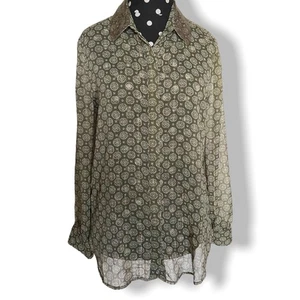 Camicetta donna Chico's taglia 0 S 4 verde oliva oro paillettes metallizzato trasparente top - Foto 1 di 6