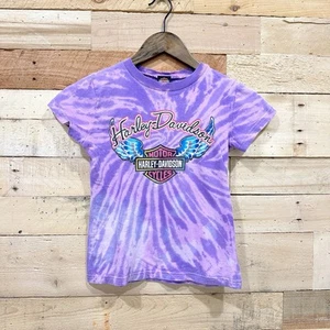 Kids Harley Davidson Motorcycles T Shirt Size 7/8 Purple Tie Dye - Picture 1 of 6