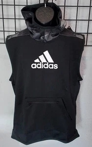 Men's Adidas AEROREADY Sleeveless Hoodie Black Camo GC8272 Gym Training Pullover - Picture 1 of 13