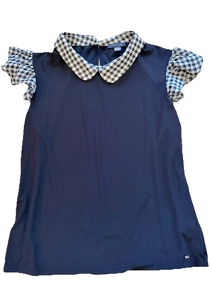 Женский пуловер Tommy Hilfiger XL темно-синий топ с воротником в клетку флаттер Slv Prep Blous - Изображение 1 из 4