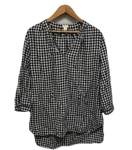 J.CREW Tunika Shirt Leinen schwarz Gingham 3/4 Arm V-Ausschnitt Relaxed Fit Top Medium - Bild 1 von 9
