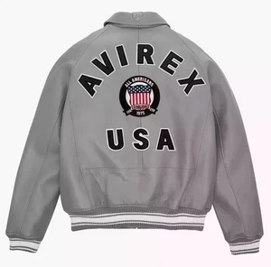 Chaqueta de cuero gris cuero de vaca genuino Avirex USA American Bomber Flight para hombre - Imagen 1 de 3