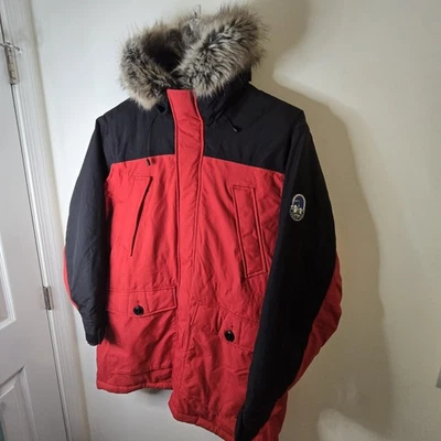 Parka Lands' End Para Hombre Down Expedition XXL Rojo Capucha Abrigo Chaqueta Plumón Piel Sintética Foto 1 de 4