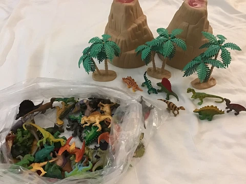 Lot Of 50+ Dinosaurs & 2 Trees , Volcanos,  Some Vtg Hard Plastic & Rubber Toys Cover