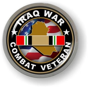 Emblem Car Sticker Badge Chrome ROUND Bezel - Iraq War Combat Veteran - Picture 1 of 17