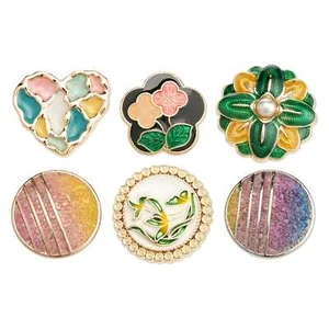 Enamel Metal Buttons process for Sewing, Round, Flower, pearls, rhinestones 5pcs - Picture 1 of 11