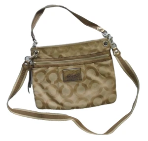 Bolso Bandolera Coach Poppy Signature Hombro Beige con Borde Dorado - Imagen 1 de 5