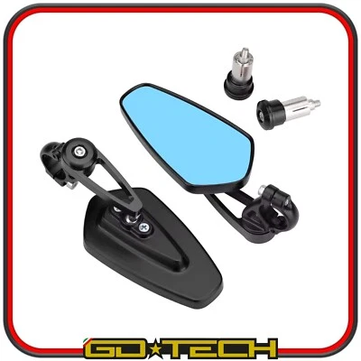 SPECCHIETTI MOTO MANUBRIO BAR END REGOLABILI CAFE RACER RETROVISORI VETRO BLU - Imagen 1 de 4