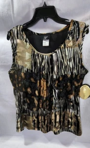 Libra Womens Velour Sleeveless Top Size XL Animal Print Black Brown Beige NWT - Picture 1 of 10