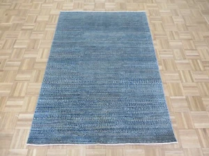 3'11 x 5'8 Hand Knotted Denim Blue Modern Gabbeh Oriental Rug With Silk G14951 - Picture 1 of 10