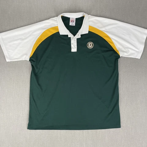 Vintage Y2K Oakland A's Mens Polo Shirt Green Size XXL (Tag XL) Embroidered Logo Cover
