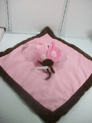 Tiddlywinks Ladybug Pink & Brown Baby Lovey Plush Security Blanket 14" Square - Image 1 of 4