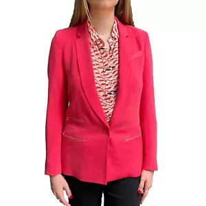 Maje Hot Pink Satin One-Button Blazer Size 38 - Picture 1 of 12