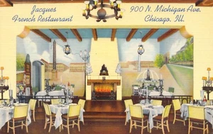 Jacques französisches Restaurant 900 N Michigan Ave Chicago IL Vintage Leinen Postkarte - Bild 1 von 2
