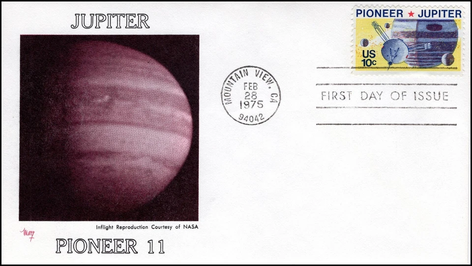 1556, 1975, Jupiter Pioneer 11, First Day Cover, Standard Postmark, Mountain  - Image 1 of 1