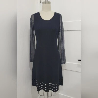 ELIE TAHARI Zita Black Merino Wool Long sleeve Knit Midi Dress Size M - Image 1 of 4