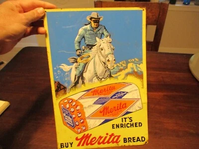 MERITA ENRICHED BREAD LONE RANGER ON SILVER HIS HORSE ORIGINAL SIGN 14.25 X 9.75 - Image 1 of 4