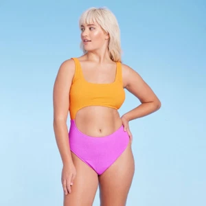 NWT WOMEN'S WILD FABLE SWIMSUIT CUT OUT ONE PIECE PINK ORANGE SIZE M 8-10 - Picture 1 of 1