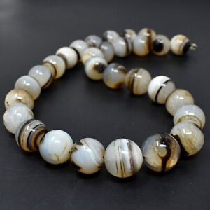 1086 Cts Natural Single Strand Agate Round Shape Beads Womens Necklace JK 36E308