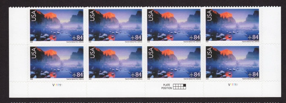 Scott #c141 Yosemite National Park Plate Block of 8 Air Mail 84¢ Stamps - MNH - Image 1 of 1