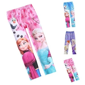 Girl Frozen Elsa Anna Full Length Soft Leggings Pants Kids Casual Trousers Gift! - Picture 1 of 10