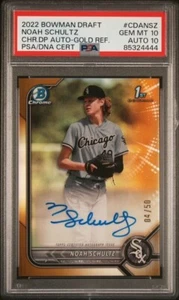 Noah Schultz 2022 Bowman Chrome Draft Gold Refractor 1st Auto 04/50 PSA 10/10 - Picture 1 of 1