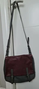 CLARKS GREY BURGUNDY FAUX LEATHER CROSSBODY MESSENGER SATCHEL SHOULDER HANDBAG - Picture 1 of 10