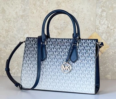 MICHAEL KORS  SHEILA MD CENTER ZIP SHOULDER CROSSBODY BAG MK NAVY OMBRE - Image 1 of 4