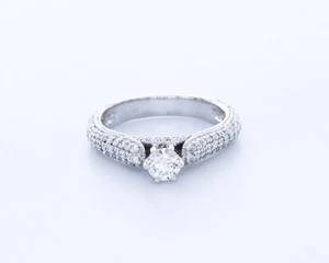 2.0 CT Natural Diamond E/SI1 Round Cut 14K White Gold Prong Milgrain Accent Ring - Picture 1 of 4