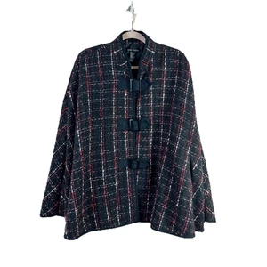 ANNE CARSON Damen Gr. L/XL Seidenmischung Rot Schwarz Tweed Capelet Poncho Cape - Bild 1 von 4