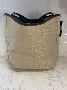 Tommy Hilfiger Shoulder Tote Purse Beige With Green & Navy Canvas Strap 2011 NWT - Picture 1 of 12