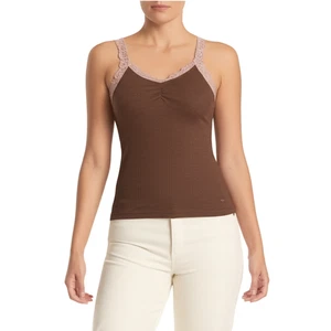 Abercrombie & Fitch Brown Ribbed Lace Cotton Sleeveless Vintage Tank Top Size S - Picture 1 of 10