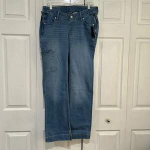 🌷 Neu mit Etikett D&Co blau Denim Bootcut Jeans Beinöffnung Schlitze Seitenreißverschluss Seitentasche 8 - Bild 1 von 11