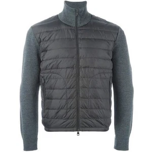 MONCLER 94666 Down Quilt Padded Jacket Full Zip Wool Knit Cardigan Hi Neck L-XL - Picture 1 of 8