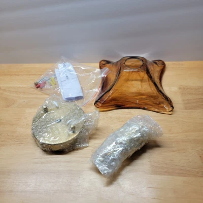 Glass Antique Gold Flush Mount Ceiling Light Fixture Vintage Rustic Square Brass - Image 1 of 4