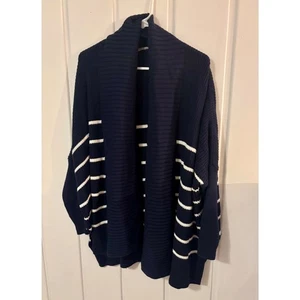 Athleta Peaceful Wickel-Cardigan blau/weiß gestreift Medium Zopfmuster lockere Passform - Bild 1 von 12