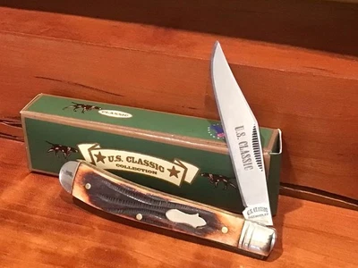 U.S. Classic One Blade Slimline Trapper  Brown  Bone  NEW Old Stock - Image 1 of 4