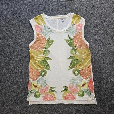 J Crew Top Feminino Tamanho XS Branco Tropical Fruit Sleelevess Tan Collectors Aloha - Imagem 1 de 4